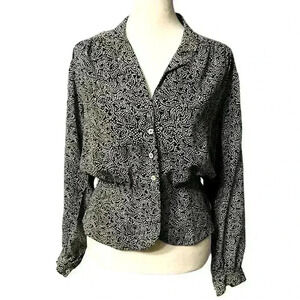 Vintage Liz Claiborne graphic black and white peplum blouse career top size 6